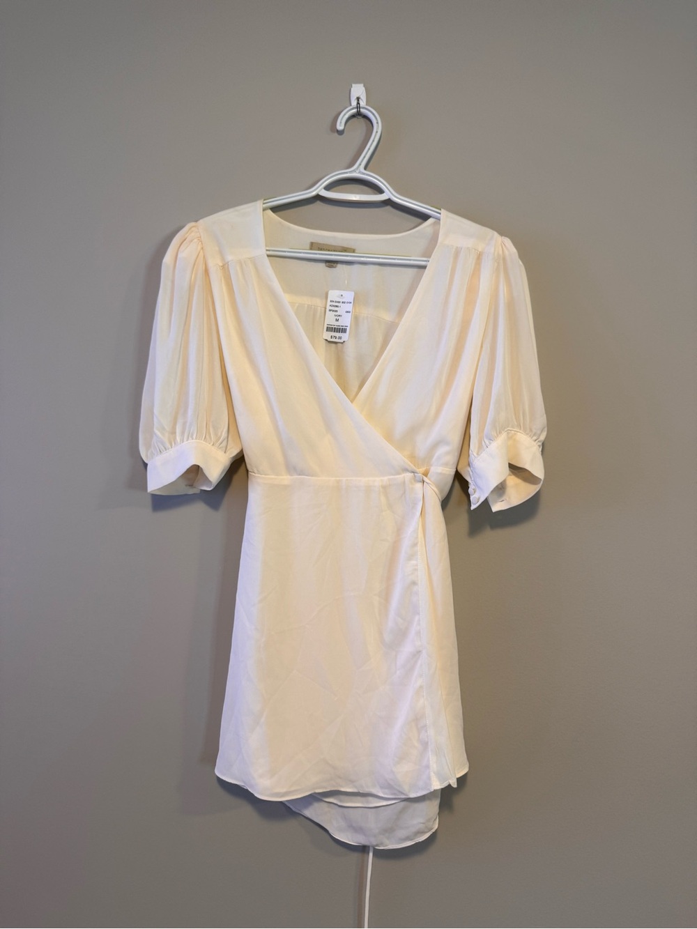 Dance & Marvel Cream Wrap Mini Dress with Puff Sleeves